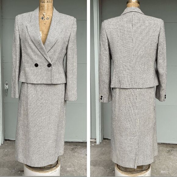 Vintage 70s/80s Bert Newman Tweed Skirt Suit Set, SZ L, Made in USA - Picture 1 of 11